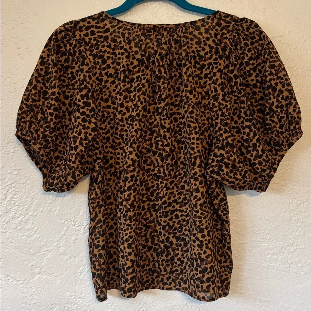 Madewell Leopard Animal Print Short Puff Sleeve Button Front Blouse S